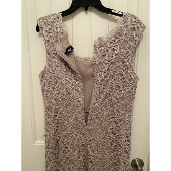 R&M Richards Petite 14P‎ Lace Sequin Dress - Taupe Sleeveless Made In USA - Picture 10 of 16